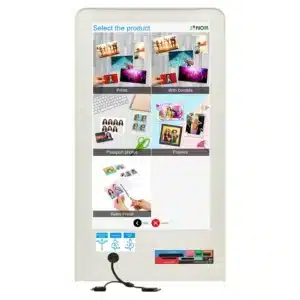 Kiosco de impresión fotográfica SKS215C con pantalla grande de 15 pulgadas y software iKiosk.