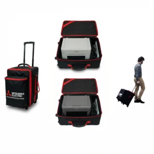 Trolley de transporte con ruedas llevando una impresora Citizen.