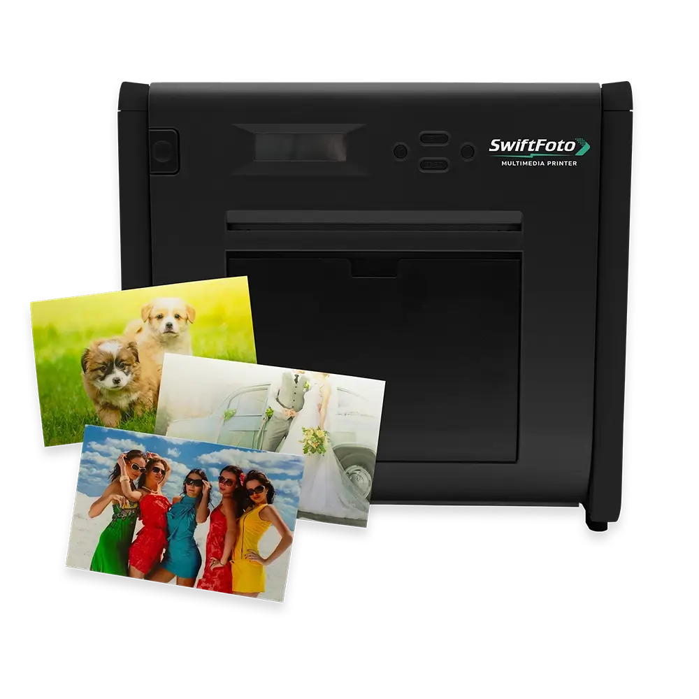 Muestras de alta calidad impresas con la SwiftFoto KSF-10R, demostrando colores vibrantes en fotografía social y de bodas.