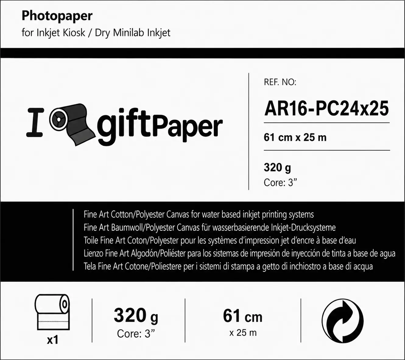 Papel Plotter Canvas 320g 61 cm x 25m - Imagen 2